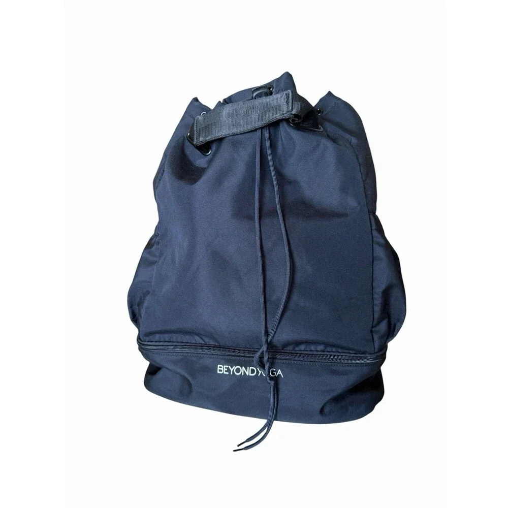 BEYOND YOGA Convertible Backpack Gym Bag In Satin Black Drawstring Closure